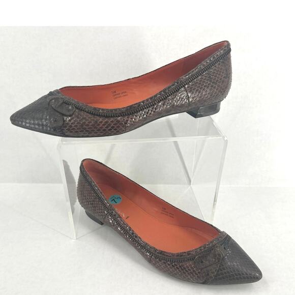 Via Spiga Dottie Brown Snakeskin Flats 7.5 - Picture 1 of 6